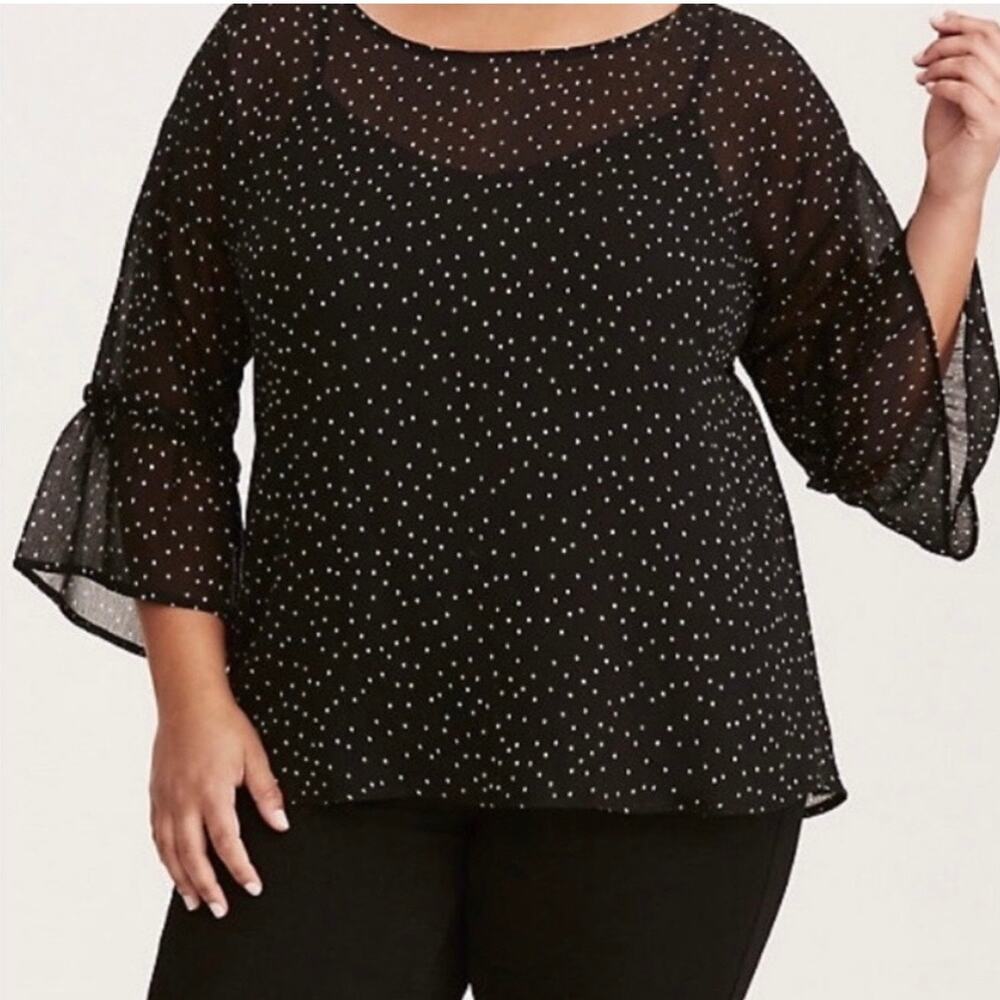 Torrid Black Polka Dot Chiffon Blouse Top Long Sleeve 2X NWT 10927419
